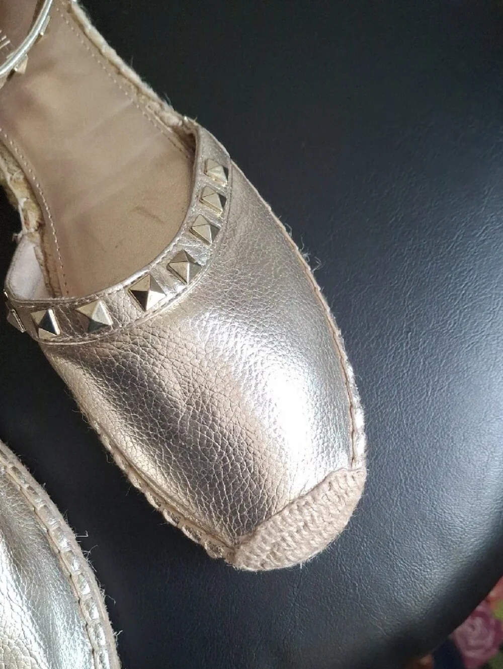 Marc Fisher Metallic Gold Studded Espadrille Flats